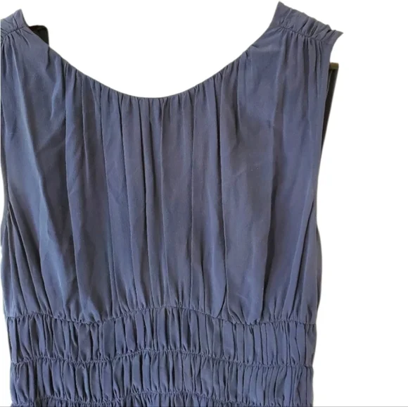 Joie Lora | 100% Blue SILK | Sleeveless | Pleated Smock | Tied V-back | Dress XS - Picture 3 of 13